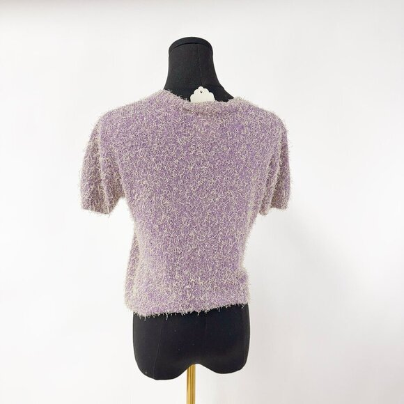 The cutest 90s style short sleeve button up Furry Lilac Cardigan - Picture 3 of 6